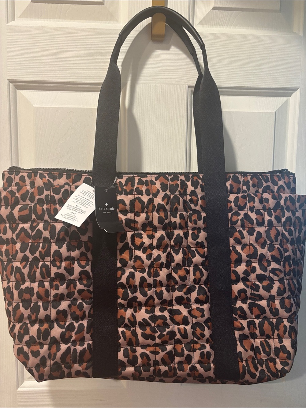 kate spade Leopard Quilted Tote with Black Straps - Picture 6 of 7